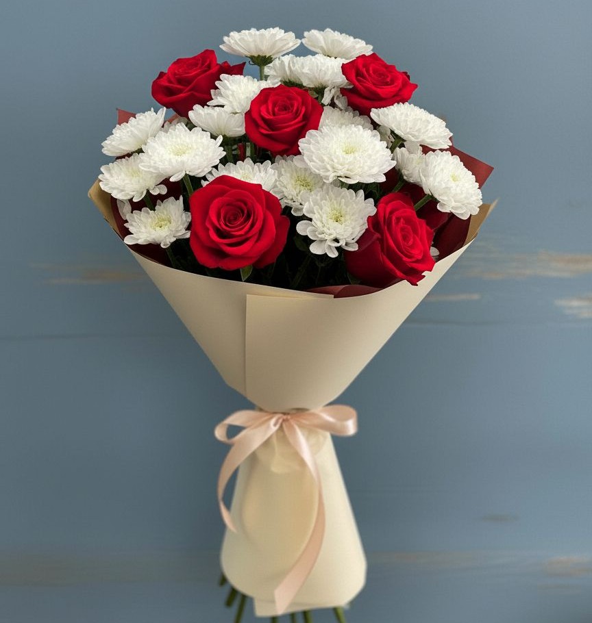 Букет цветов из: Розы и Хризантемы в Бужаниново