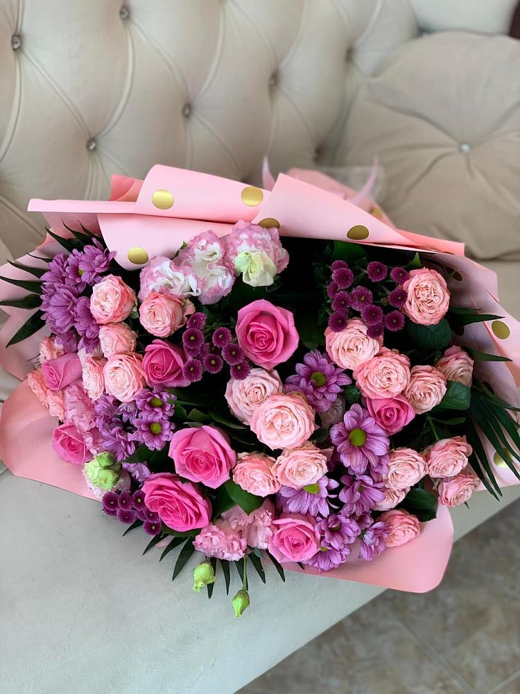 Букет цветов из: Хризантемы, Розы и Лизиантусы в Бужаниново