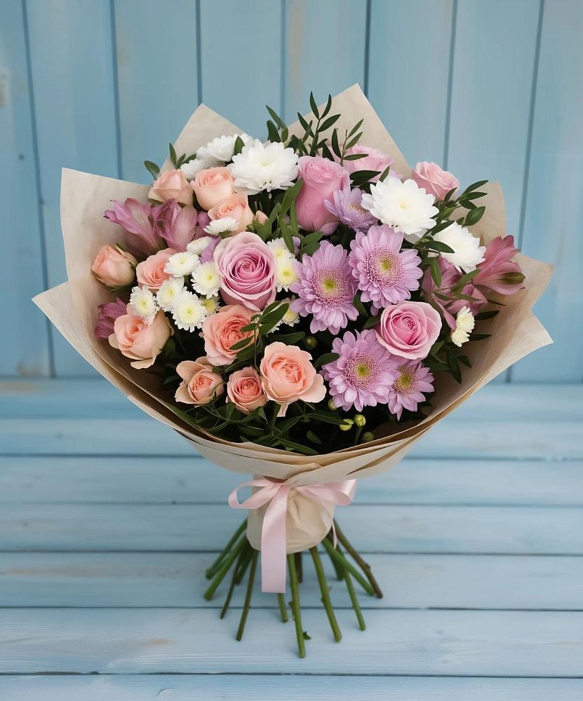 Букет цветов из: Хризантемы, Розы и Альстромерии в Бужаниново