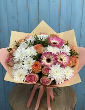 Букет цветов из:  Розы, Герберы и Хризантемы в Бужаниново