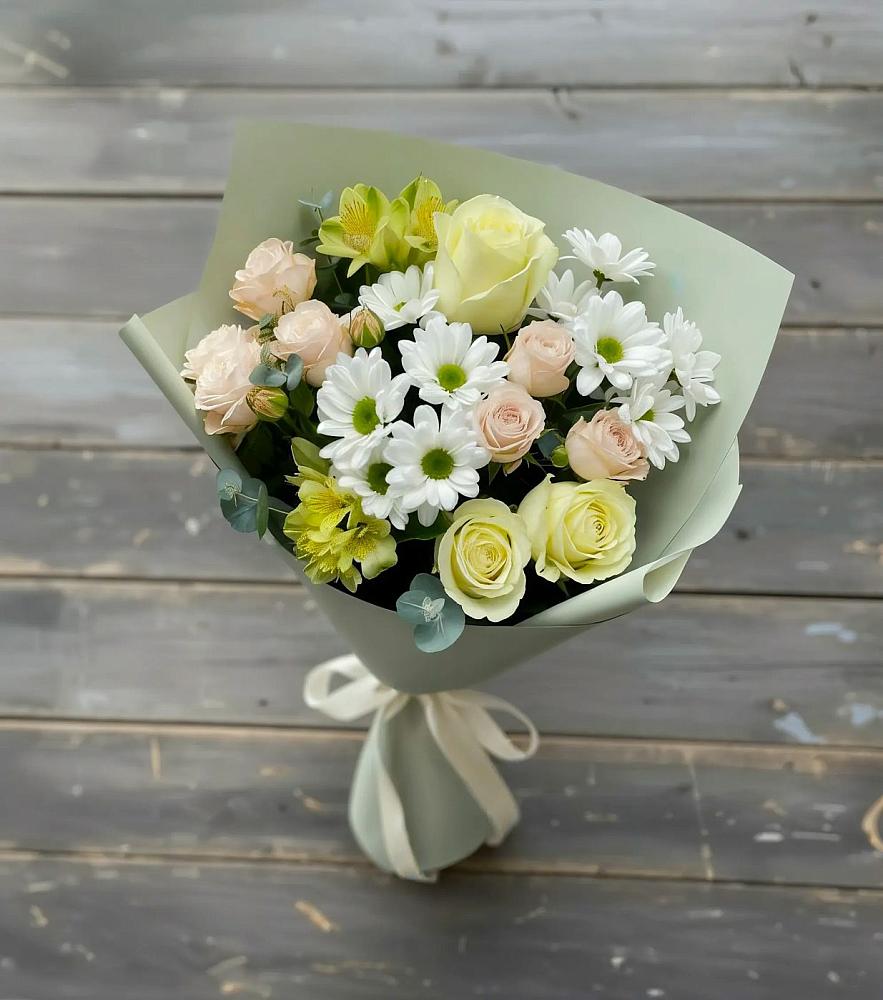 Букет цветов из: Альстромерии, Розы и Хризантемы в Бужаниново