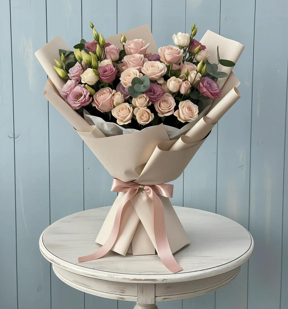 Букет цветов из: Розы и Лизиантусы в Бужаниново