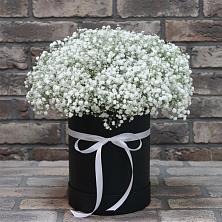 Цветочная композиция из Гипсофила в шляпной коробке в Бужаниново